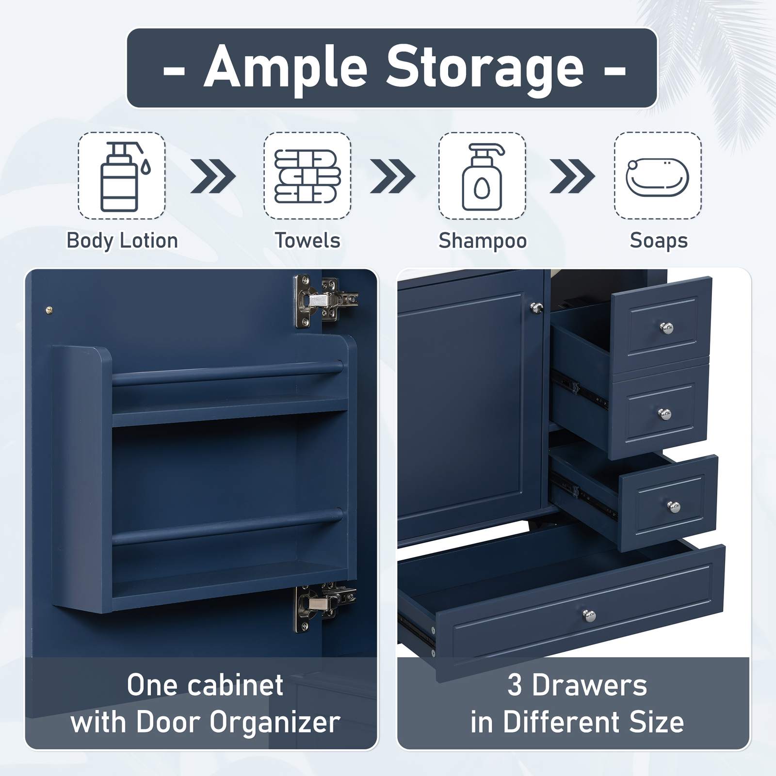 30″ Bathroom Vanity w/Ceramic Sink Freestanding Solid Wood Storage Cabinet Shelf