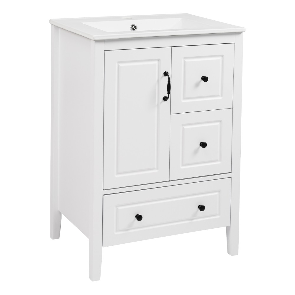 24 inch Bathroom Vanity with Sink, One Cabinet with Soft-closing Door