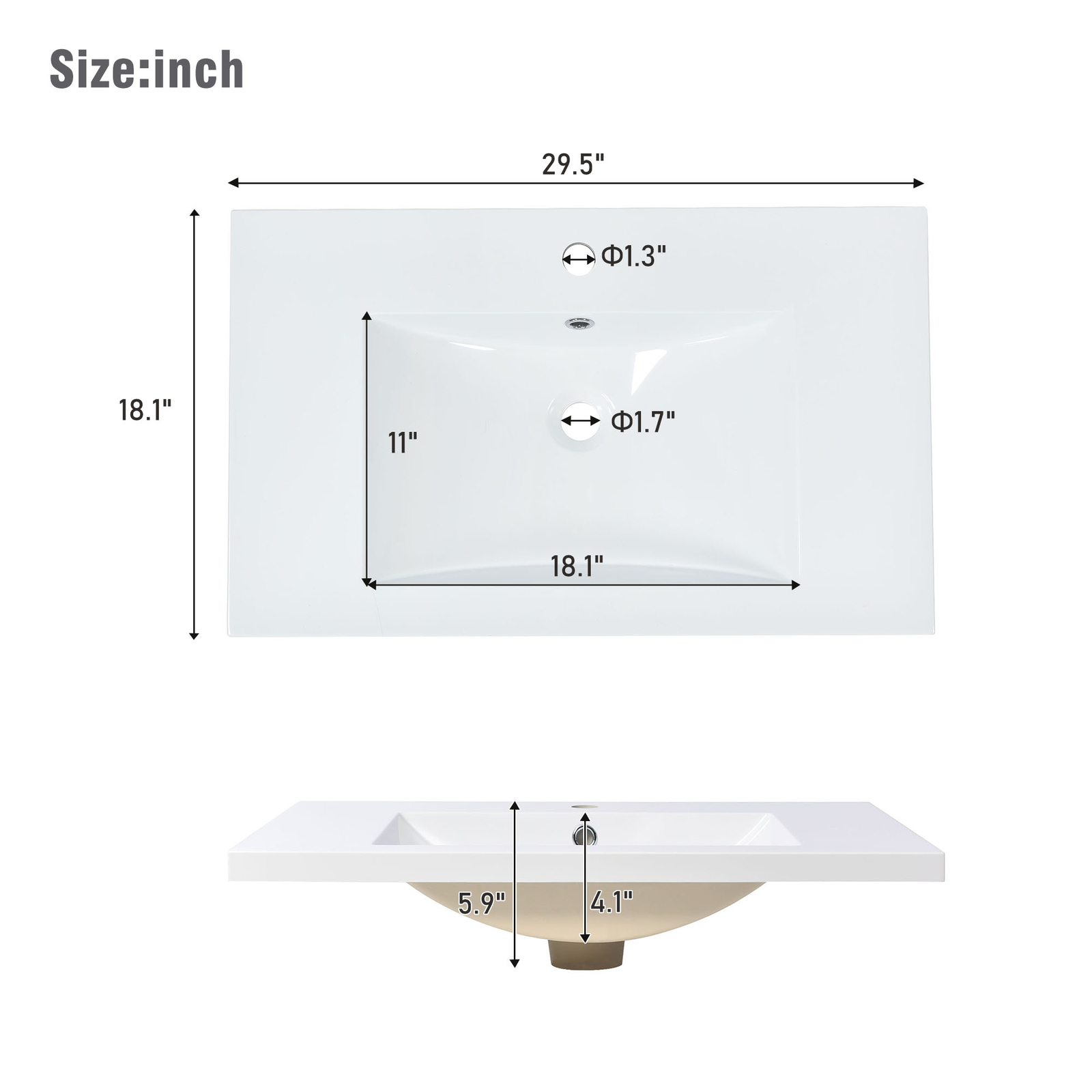 30 Inch Floor Mount Vanity Cabinet Resin Sink Bathroom Furniture Set Storage