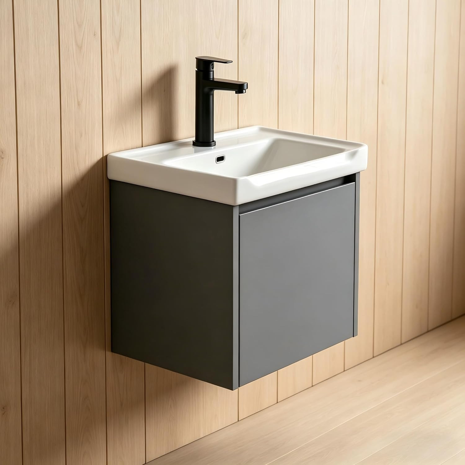 Modern-Style 17In Wall-Mounted Bathroom Vanity with a Ceramic Sink and a Compact