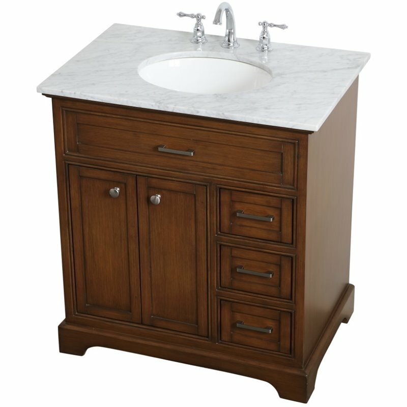 Elegant Decor Aaron 32″ Single Marble Top Bathroom Vanity in Teak