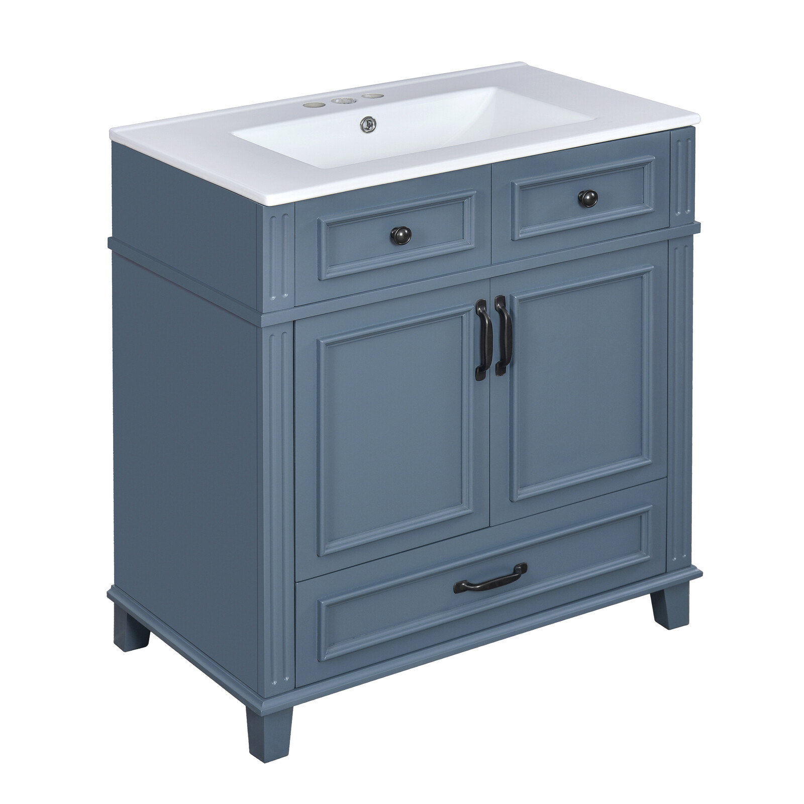 30” Bathroom Vanity with Ceramic Sink,Solid Wood Frame Bathroom Storage Cabinet