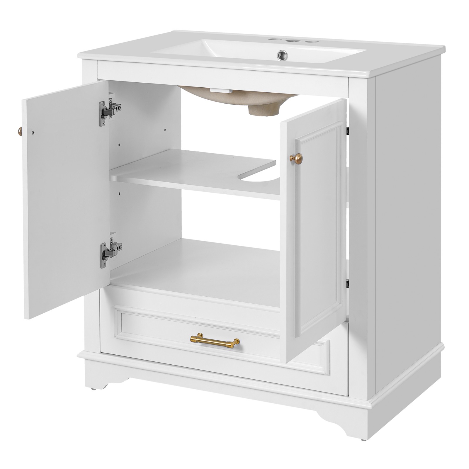 30″ Bathroom Vanity with Ceramic Sink & 2 Soft Closing Doors