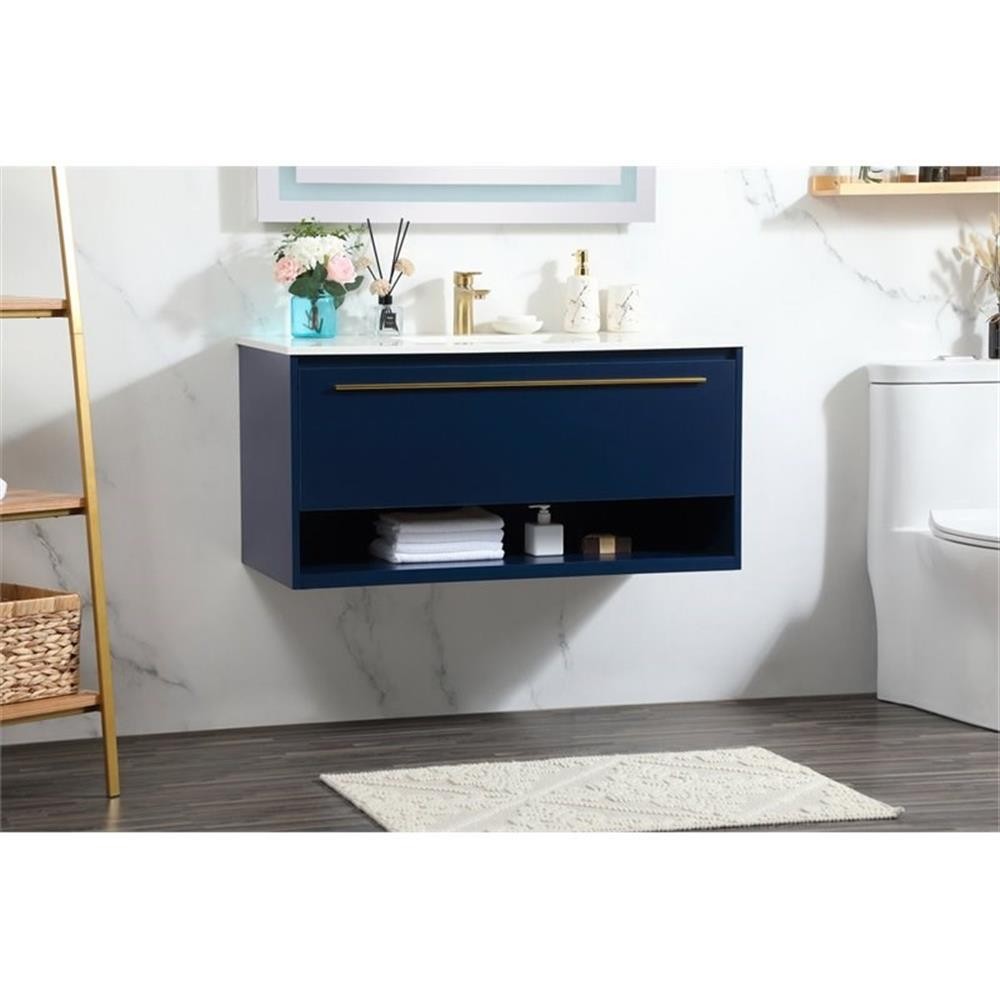 Elegant Decor Roman 40″ Aluminum Alloy MDF Single Bathroom Vanity in Blue