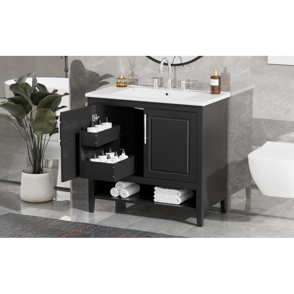 36 Inch Bathroom Vanity with Ceramic Sink Freestanding Bathroom Storage Cabinet