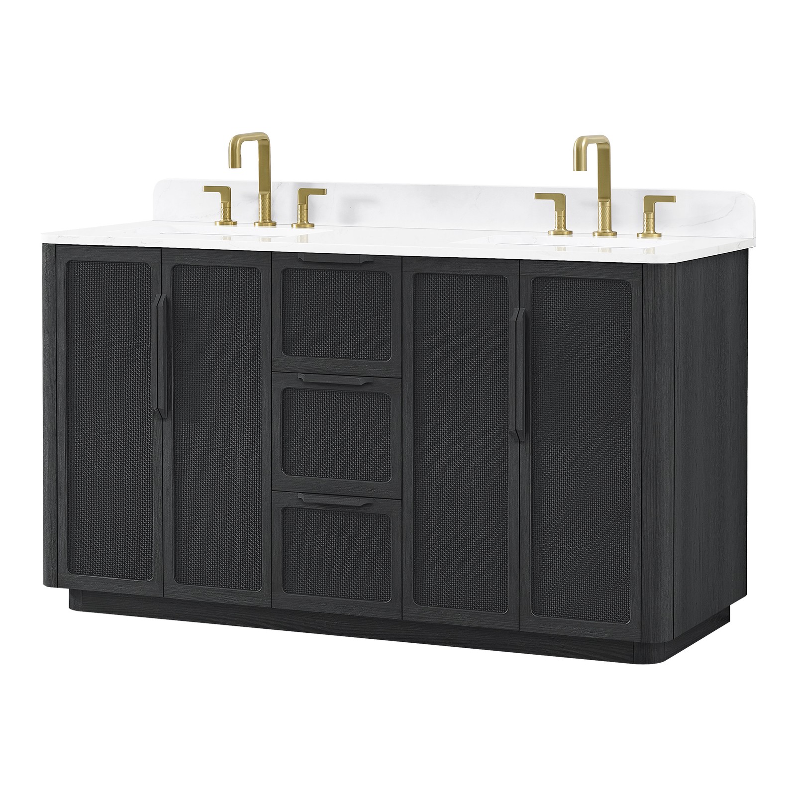 Busan 60M” Double Bath Vanity in Oak Classic Black with White Quartz Stone Top