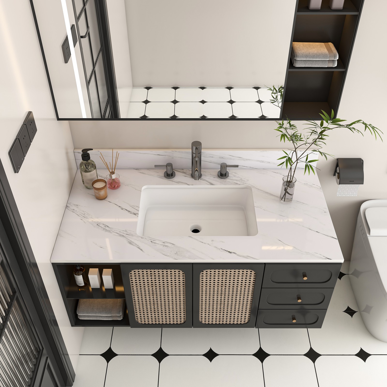43″ Marble Vanity Top White with 3 Faucet Holes Undermount Sink 4″ Backsplash
