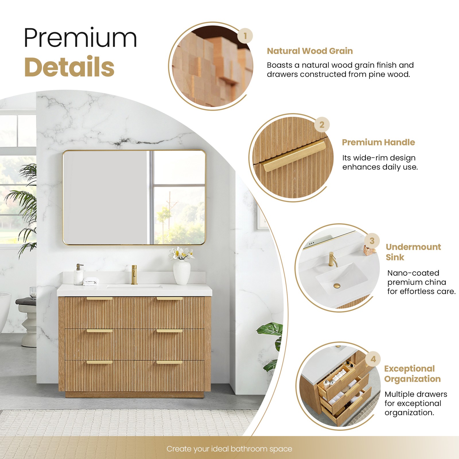 Santarem 48″ Single Bath Vanity in Washed Ash Grey with White Quartz Stone Top