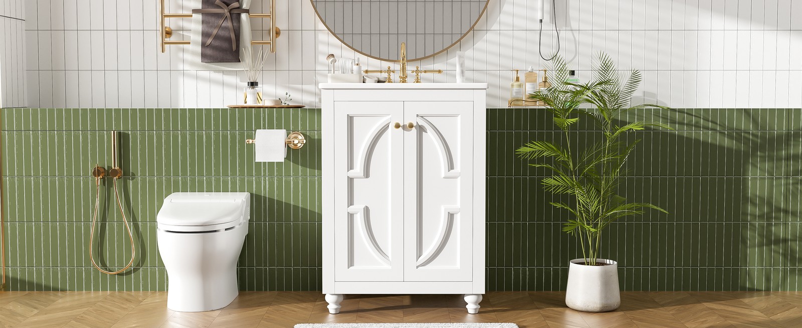 24″ Modern Bathroom Vanity with Elliptical Motif & Soft-Close Hinges