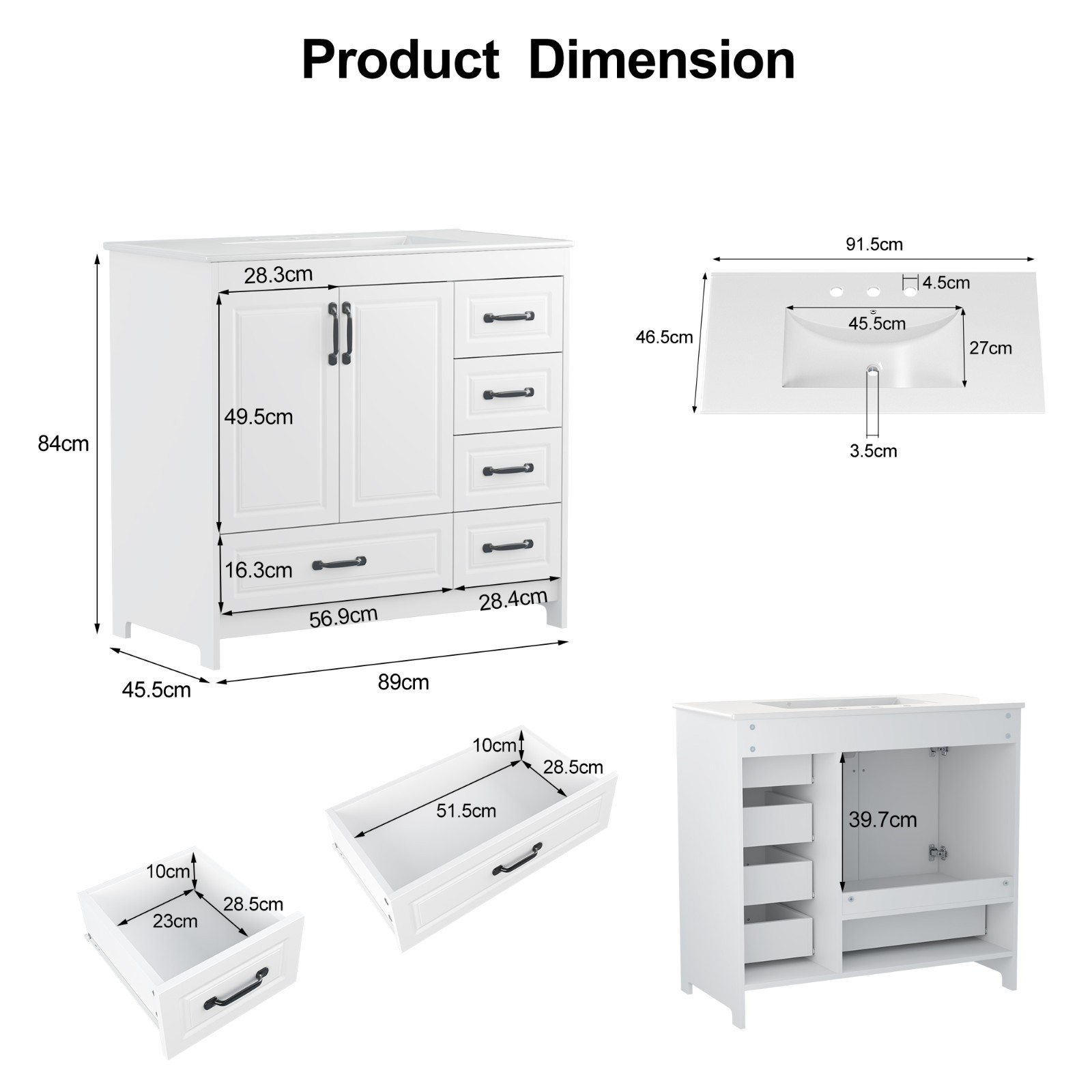 24″ 30″ 36″ Bathroom Vanity Set Storage Cabinet with Ceramic Sink Combo White