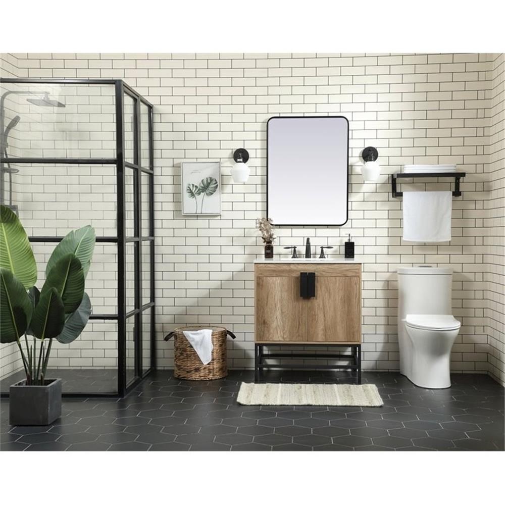 Elegant Decor Eugene 30″ Aluminum MDF Single Bathroom Vanity in Natural Oak
