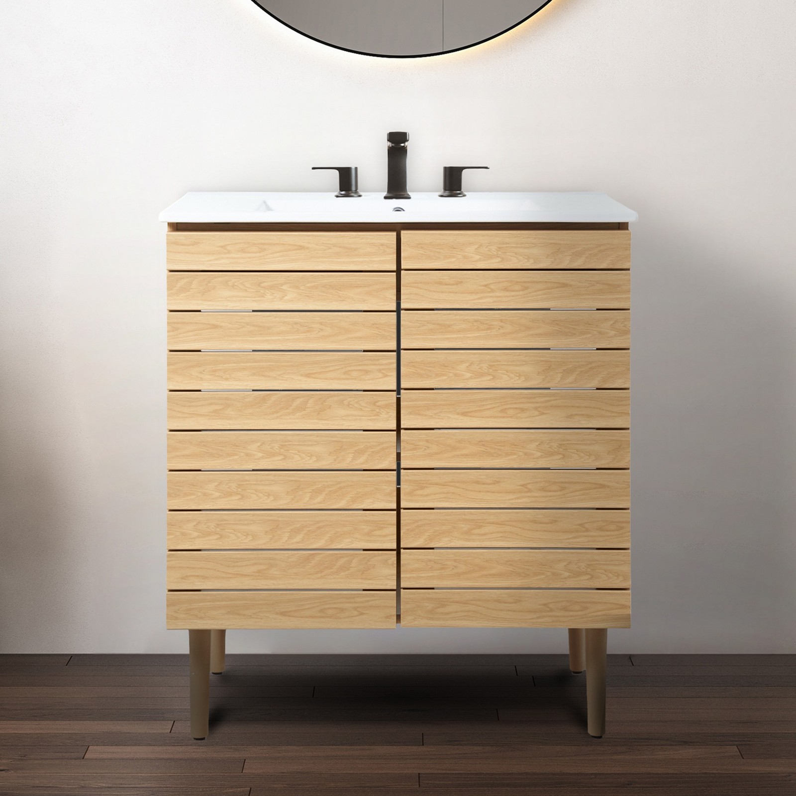 Aubert 30 in. W x 18 in. D x 33 in. H Thick Linear Slat Modern Farmhouse 2-Shelf