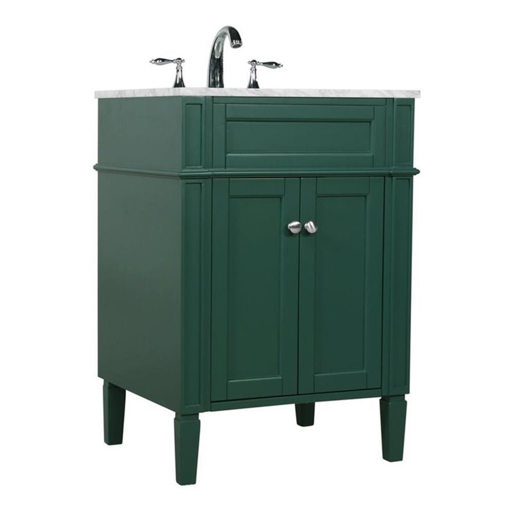Elegant Decor Park Avenue 24″ Metal MDF Marble Single Bathroom Vanity in Green