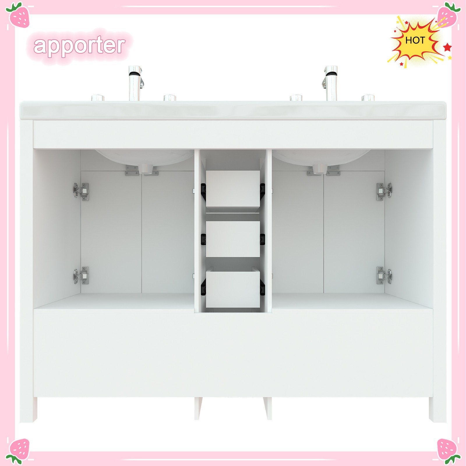 47in White Bathroom Vanity Double Sink Ceramic Freestanding Cabinet 5 Drawers US