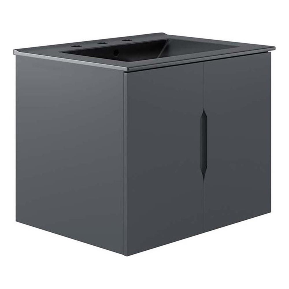 Modway Vitality 23″ Modern Wood/Ceramic Bathroom Vanity in Gray/Black
