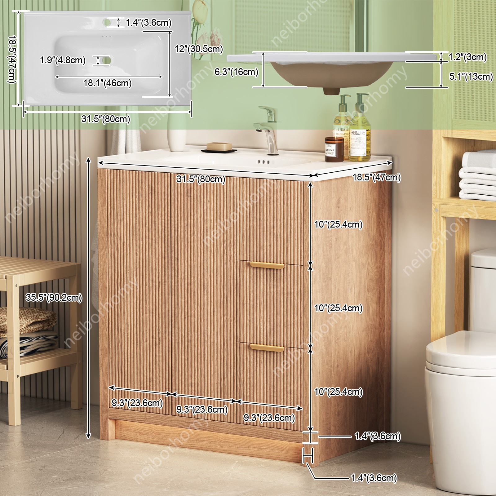 31 Inch Vanity Wood Bathroom Vanity Cabinet W/ Countertop Ceramic Sink