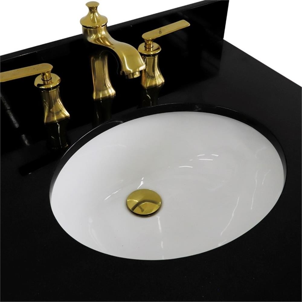 61 in. Double Wooden Vanity Blue Black Galaxy Granite Oval Sink