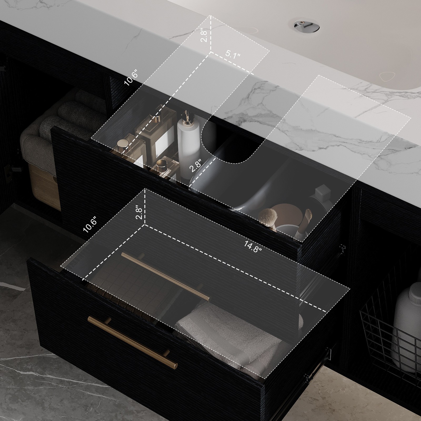 39.4″ Bathroom Vanity with Sink, Waterproof Plywood Cabinet, Ceramic Basin