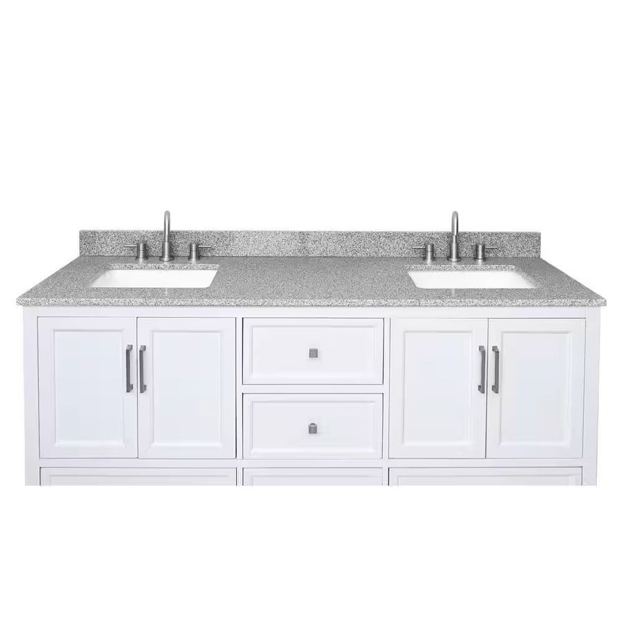 73 in. W x 22 in D Granite White Rectangular Double Sink Vanity Top in Gray