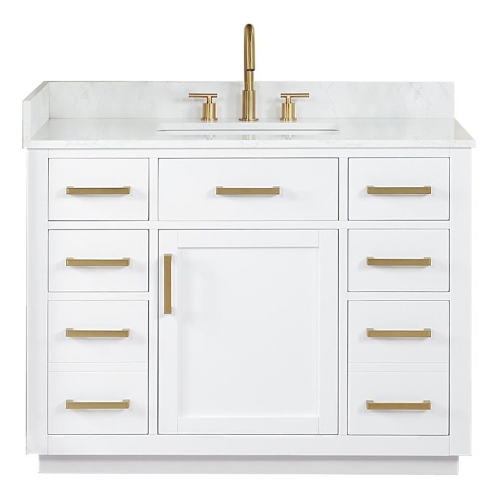 Gavino 42″ Wood Vanity in White with Composite Stone Top no Mirror