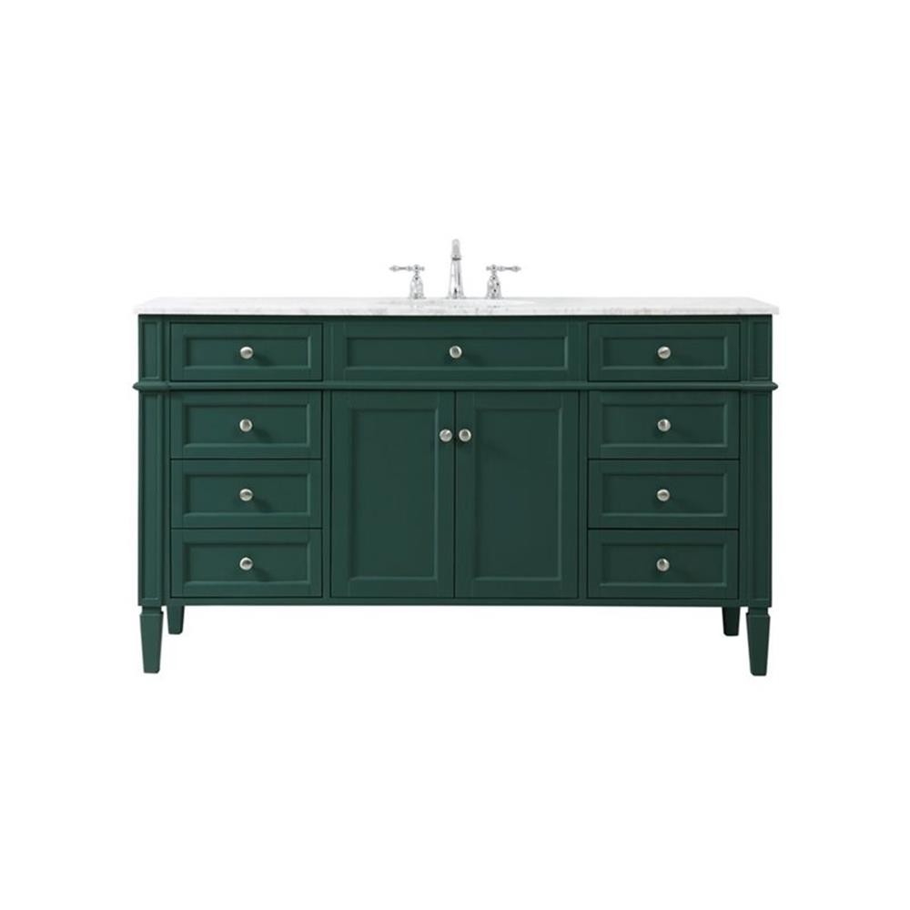 Elegant Decor Park Avenue 60″ Metal MDF Marble Single Bathroom Vanity in Green