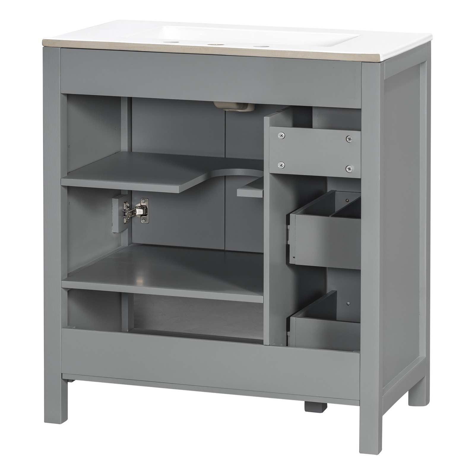 30″ Bathroom Vanity with Sink, 2 Doors & 2 Drawers, Solid Wood, Gray