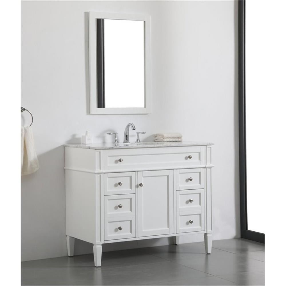 Elegant Decor Park Avenue 42″ Metal MDF Marble Single Bathroom Vanity in White