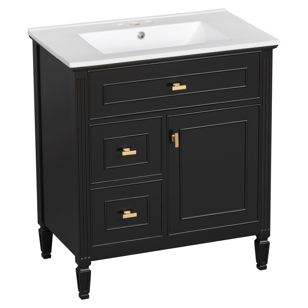 30″ Bathroom Vanity with Sink, Bathroom Vanity Cabinet with One Flip Drawer
