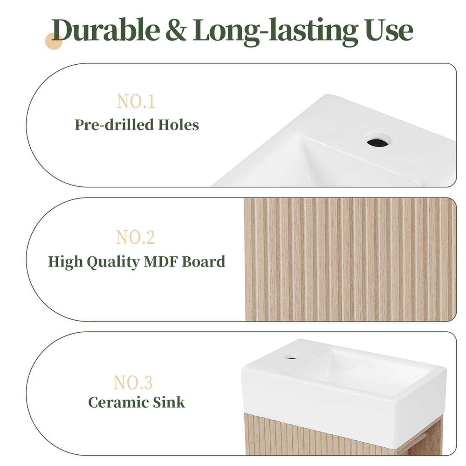 Bathroom Vanity Cabinet with Ceramic Sink Natural Color Inch Vanity Shelf