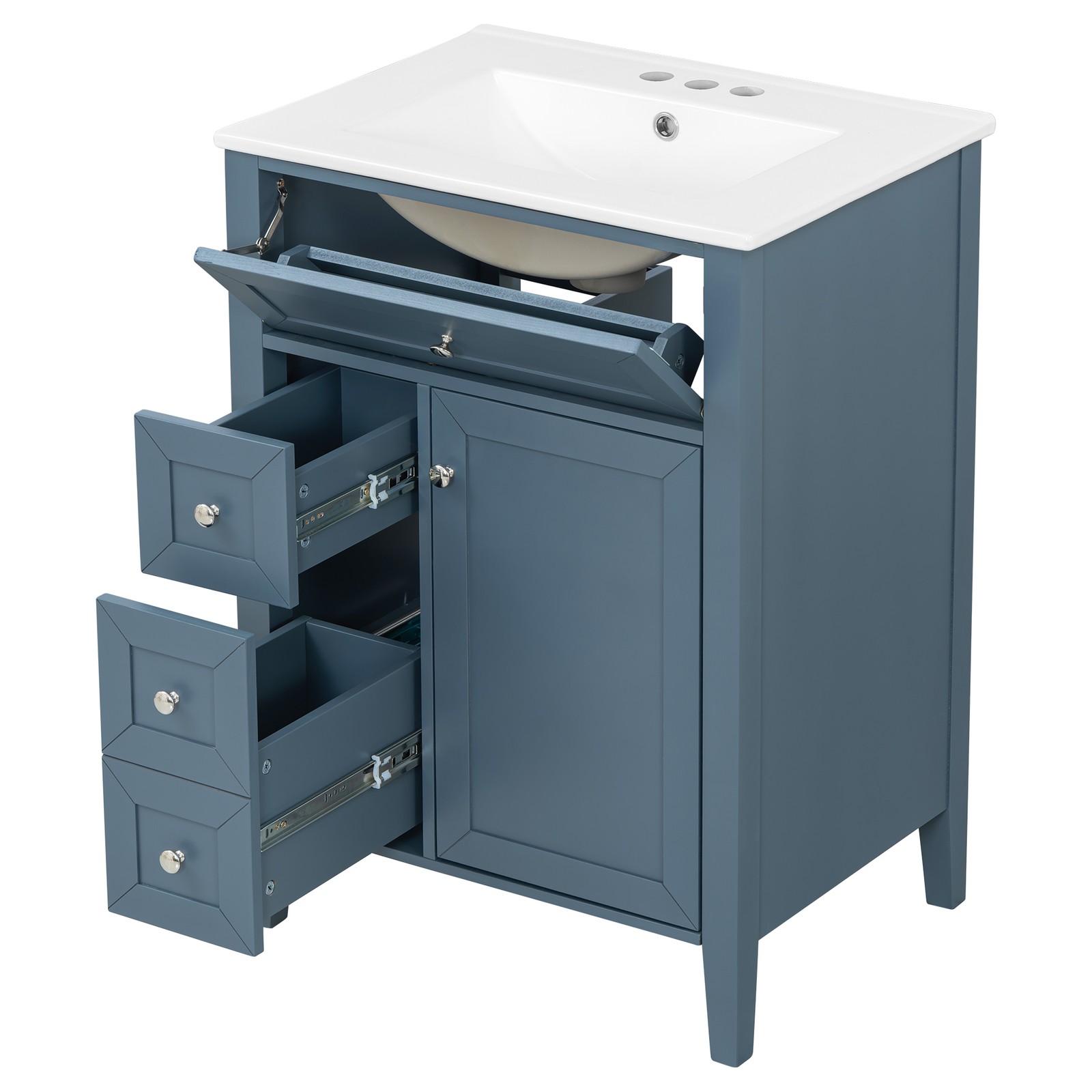 24″ Blue Gray Bathroom Vanity with Ceramic Sink & Soft-Close Drawers