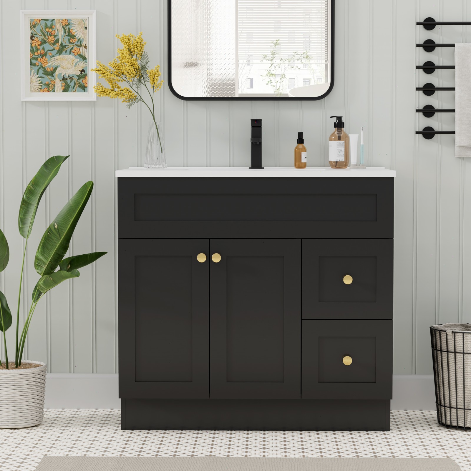 36”/48” Bathroom Vanity with Resin Sink Top, Skirting Design