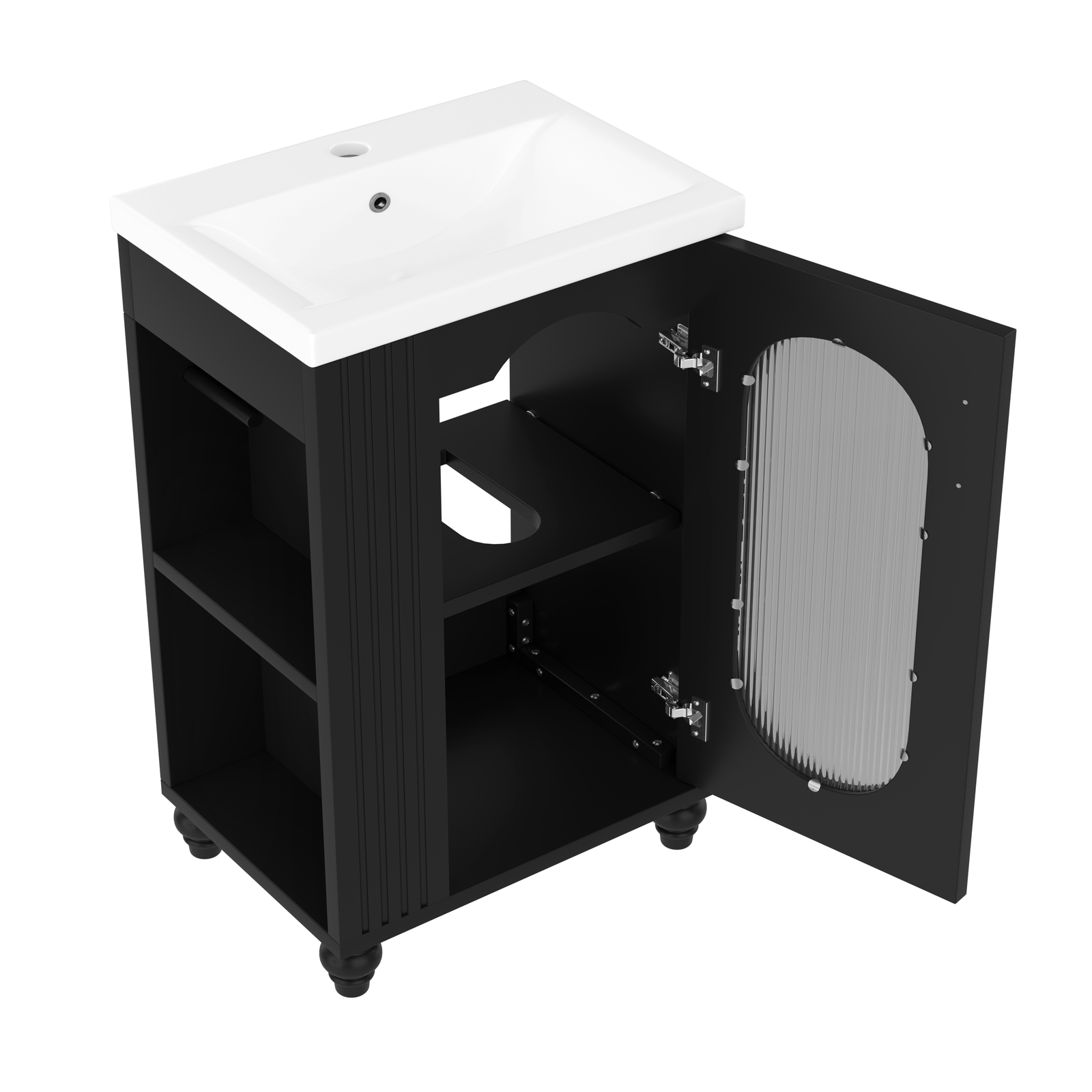 20″ Bathroom Vanity with Sink, Bathroom Vanity Cabinet with Two-tier Shelf Black