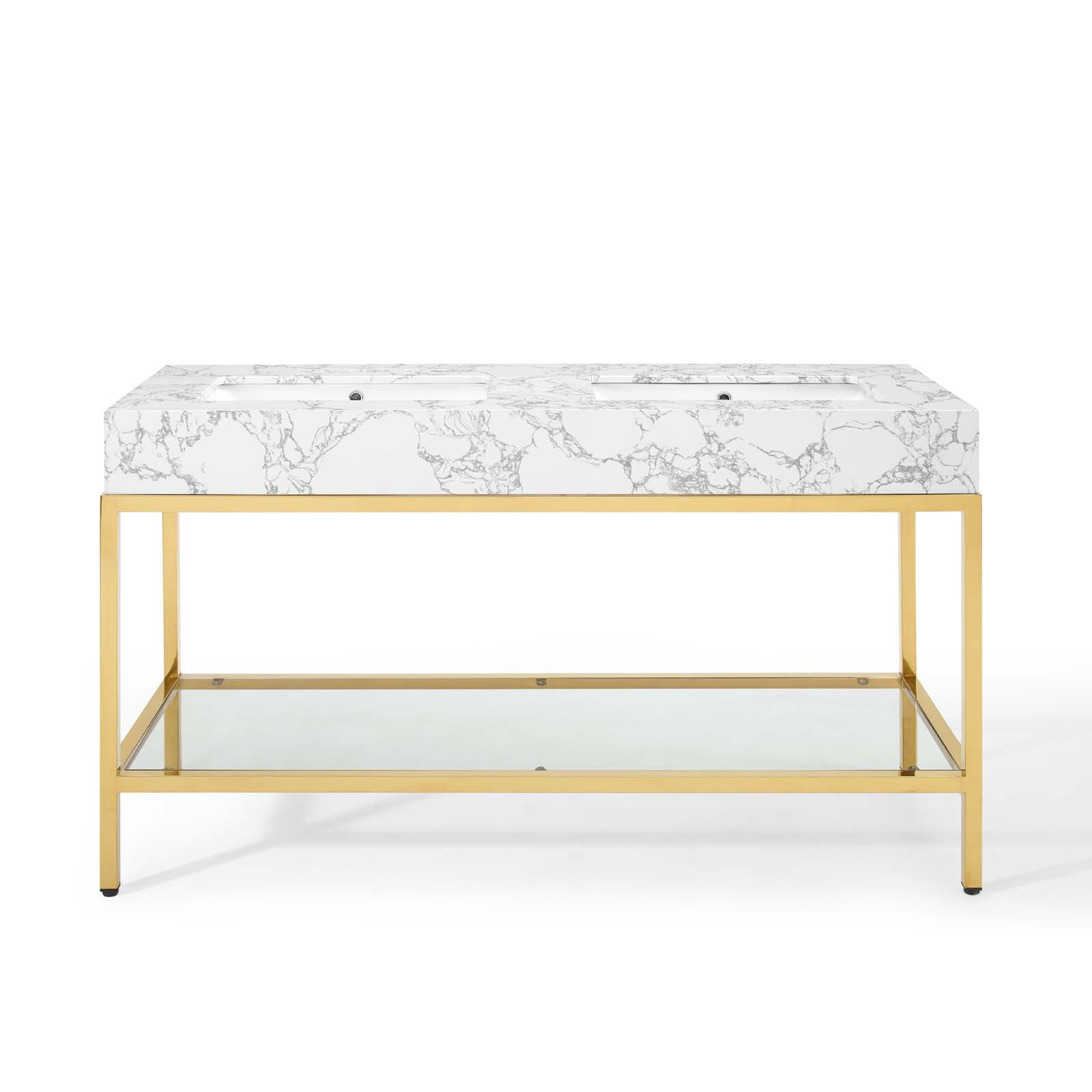 Modway Kingsley 60″ Gold Stainless Steel Bathroom Vanity in Gold White
