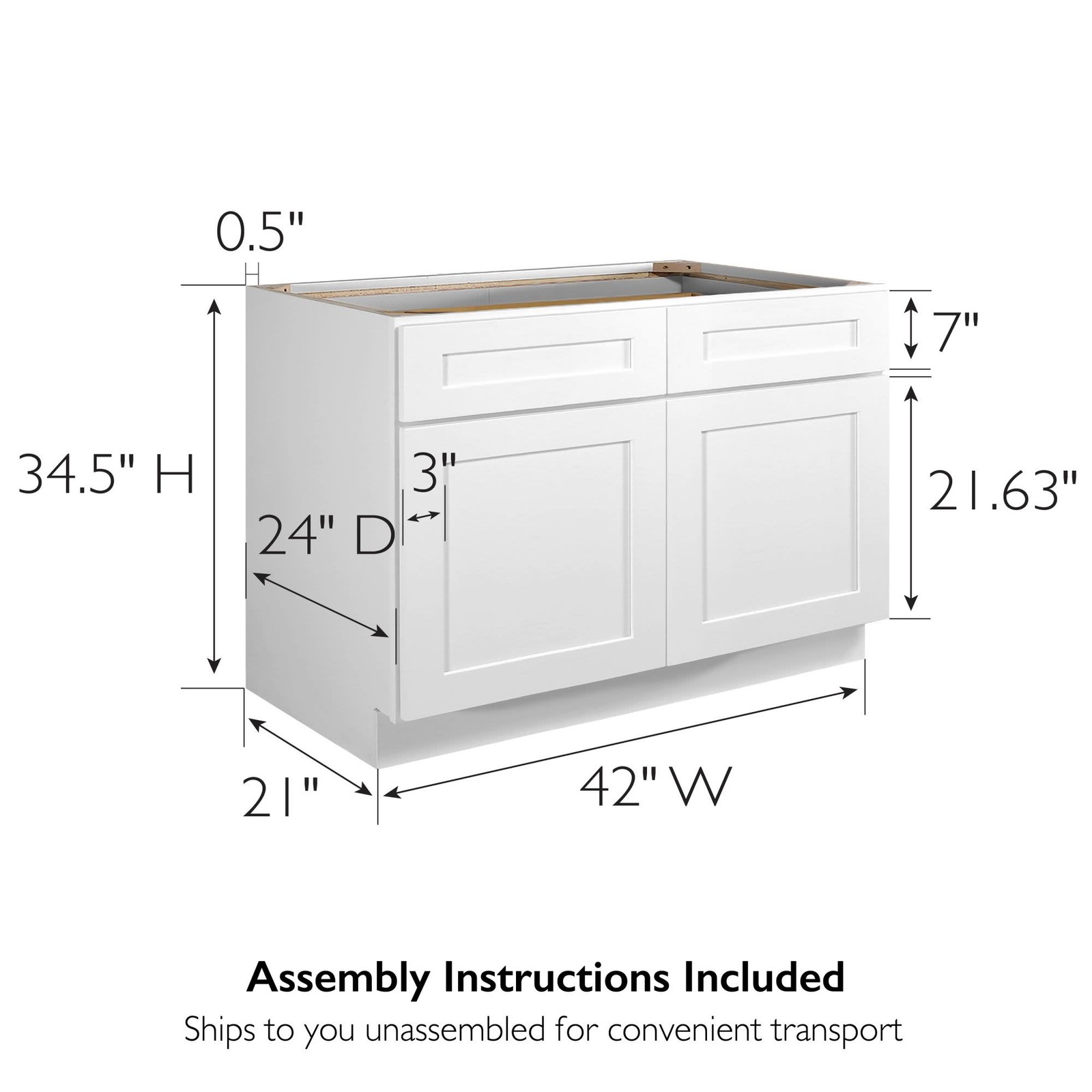 Design House 561415 Brookings 42″W x 34-1/2″H Double Door Base – White