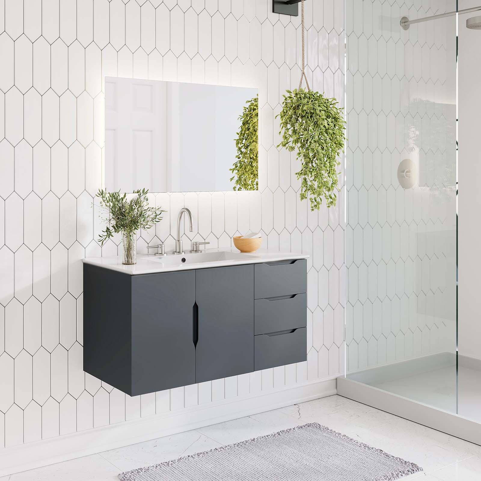 Modway Vitality 36″ Wall-Mount Bathroom Vanity in Gray White