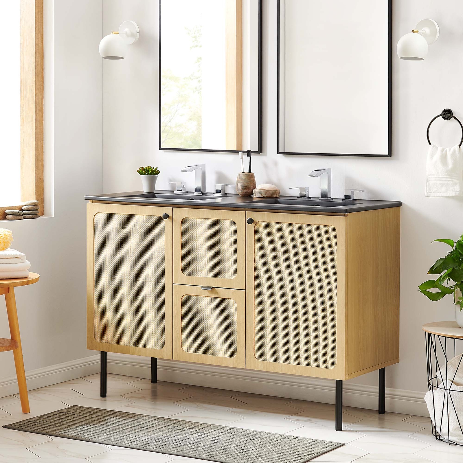 Chaucer 48″ Double Sink Bathroom Vanity in Oak Black