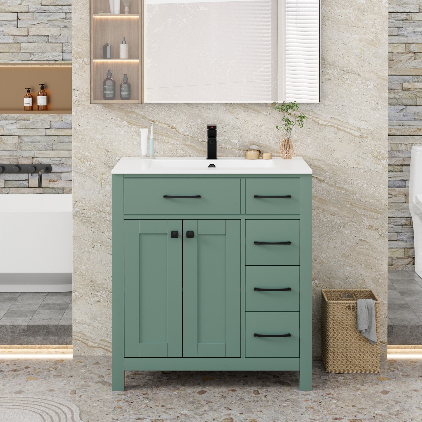 Eclife Bathroom Vanity Cabinet Set with Undermount Ceramic Vessel Sink Combo