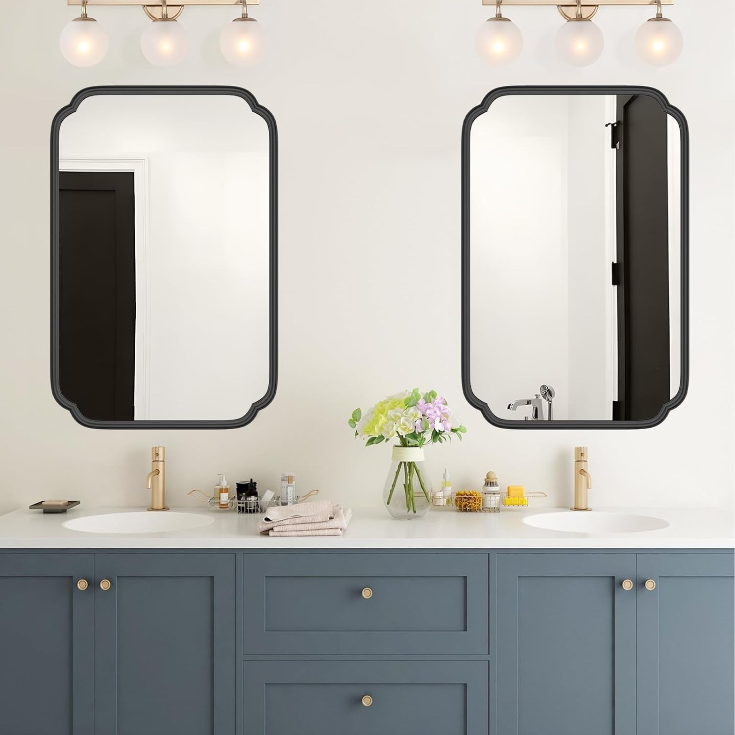 Modern Black Bathroom Vanity Mirror 24″ x 36″ with Metal Frame, Rounded Corners