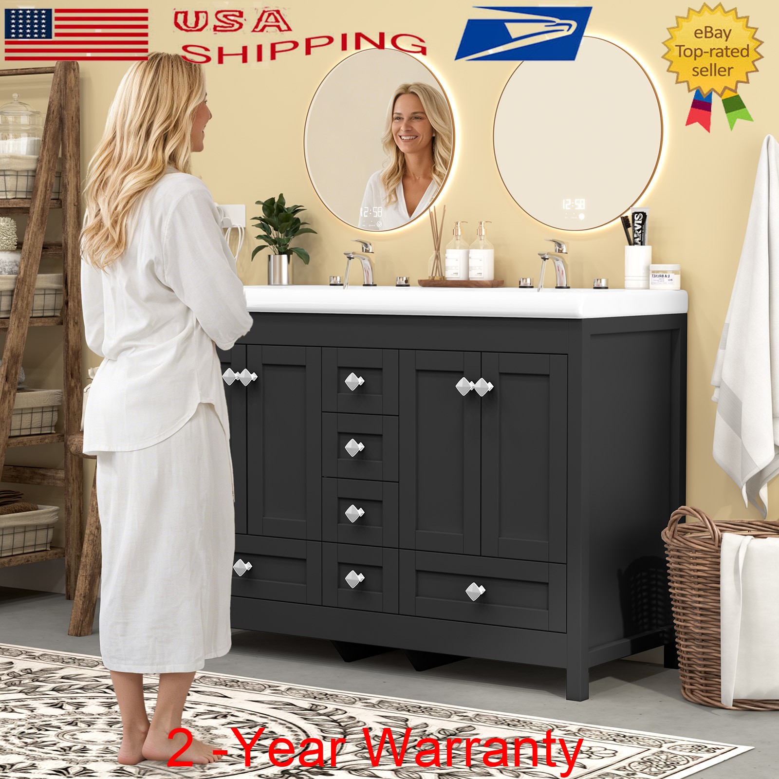 47.3″ Bathroom Vanity w/ Double Sink Bathroom Sink Cabinet Freestanding Storage