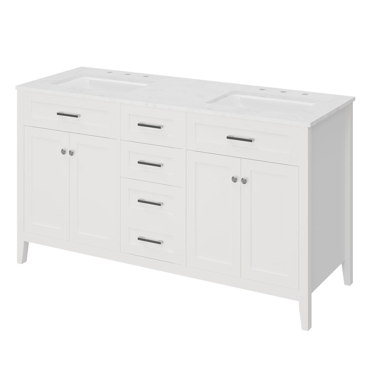 60″ Double Sink Bathroom Vanity w/ Ceramic Top Modern Wood Cabinet 3-Drawer