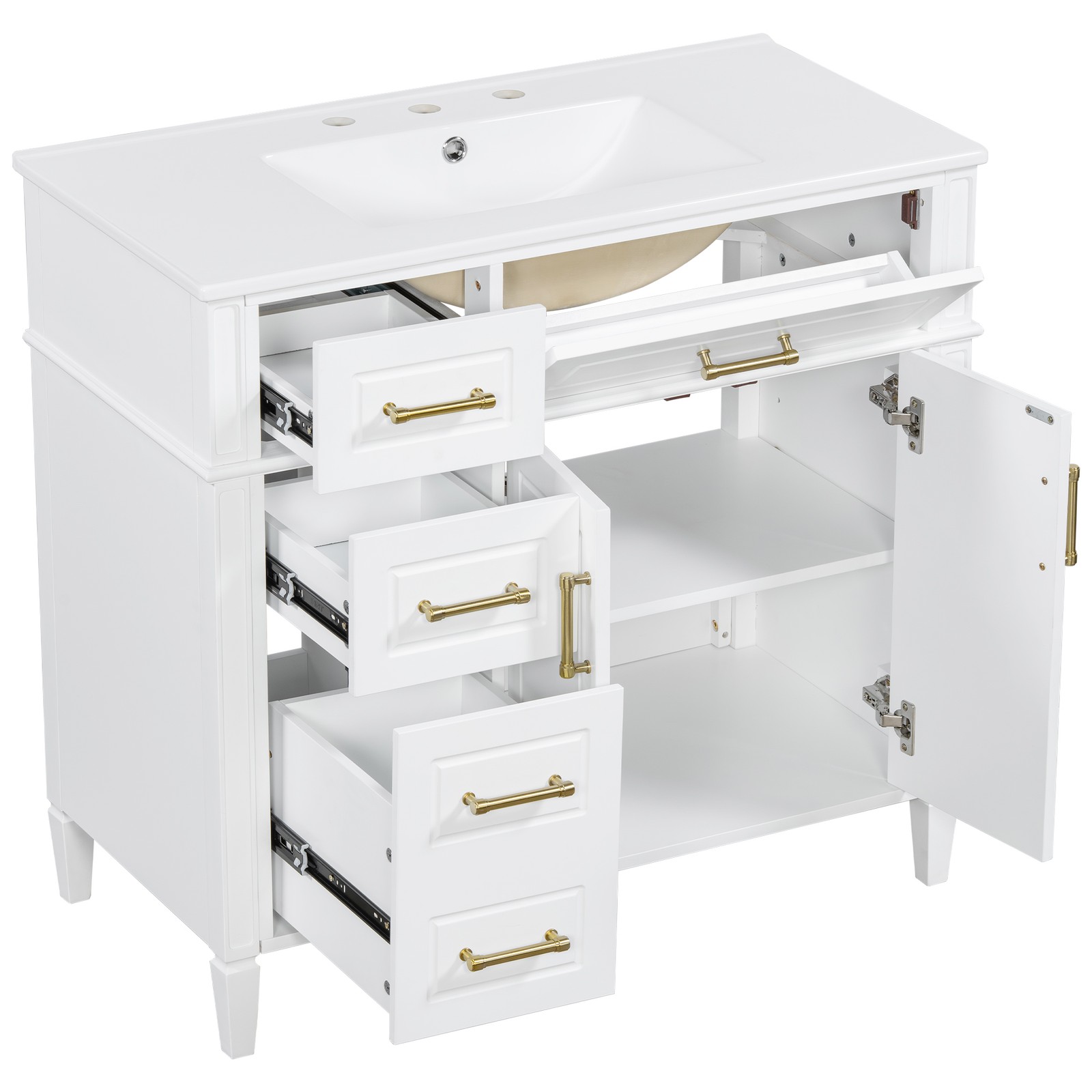 Bathroom Vanity w/Ceramic Sink,Wood Storage Cabinet w/Drawers &Adjustable Shelf