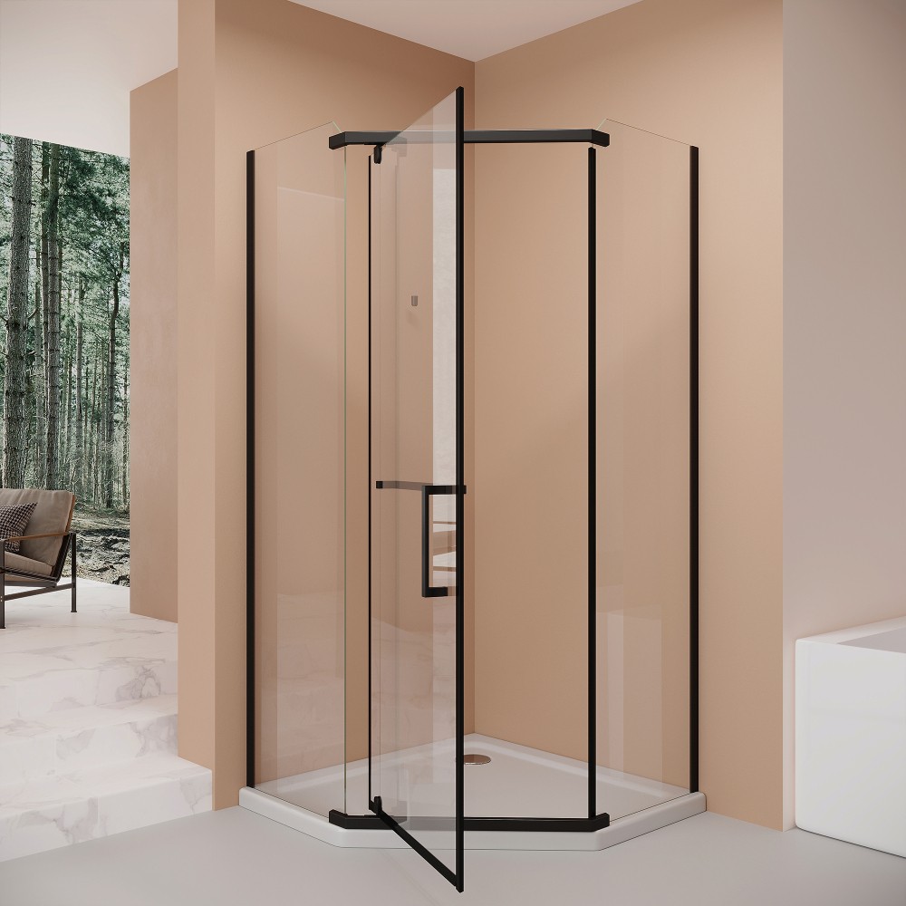 36x36x72″ Neo-Angle Frameless Corner Shower Door, 1/4″ Tempered Glass