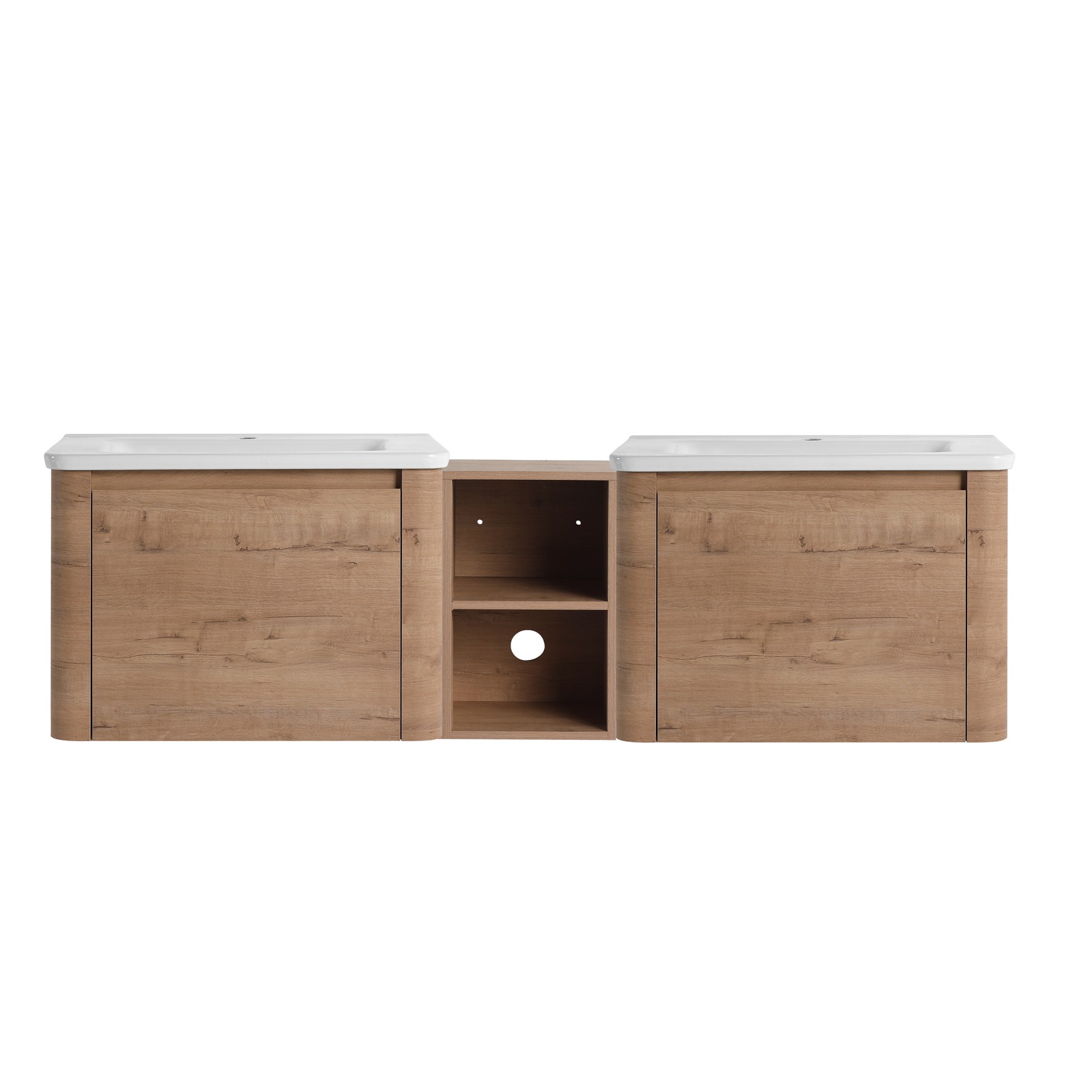 68″ Wall-Mount Bathroom Vanity w/White Ceramic Sink Door Plywood Storage Cabinet