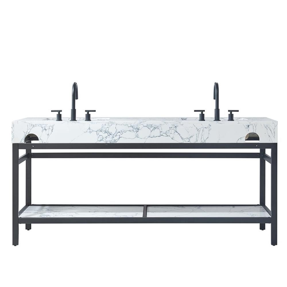 Ecija 72″ Double Matte Black Metal Bath Vanity with Pandora White Composite Top