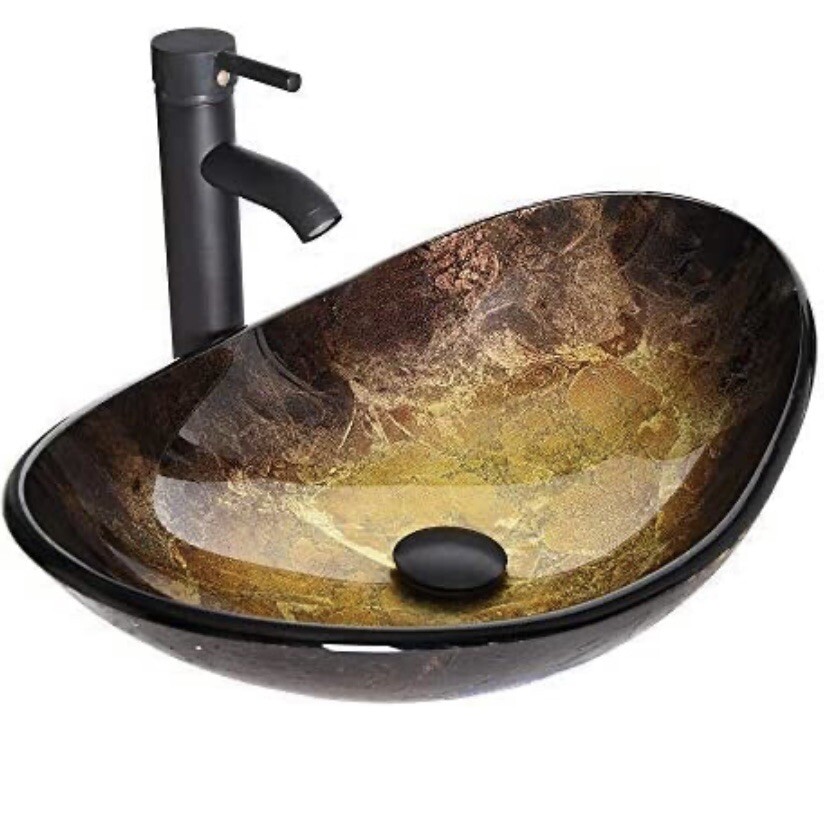 Bathroom Artistic Glass Sink Free Oil Rubbed Bronze Faucet And Pop Up Drain