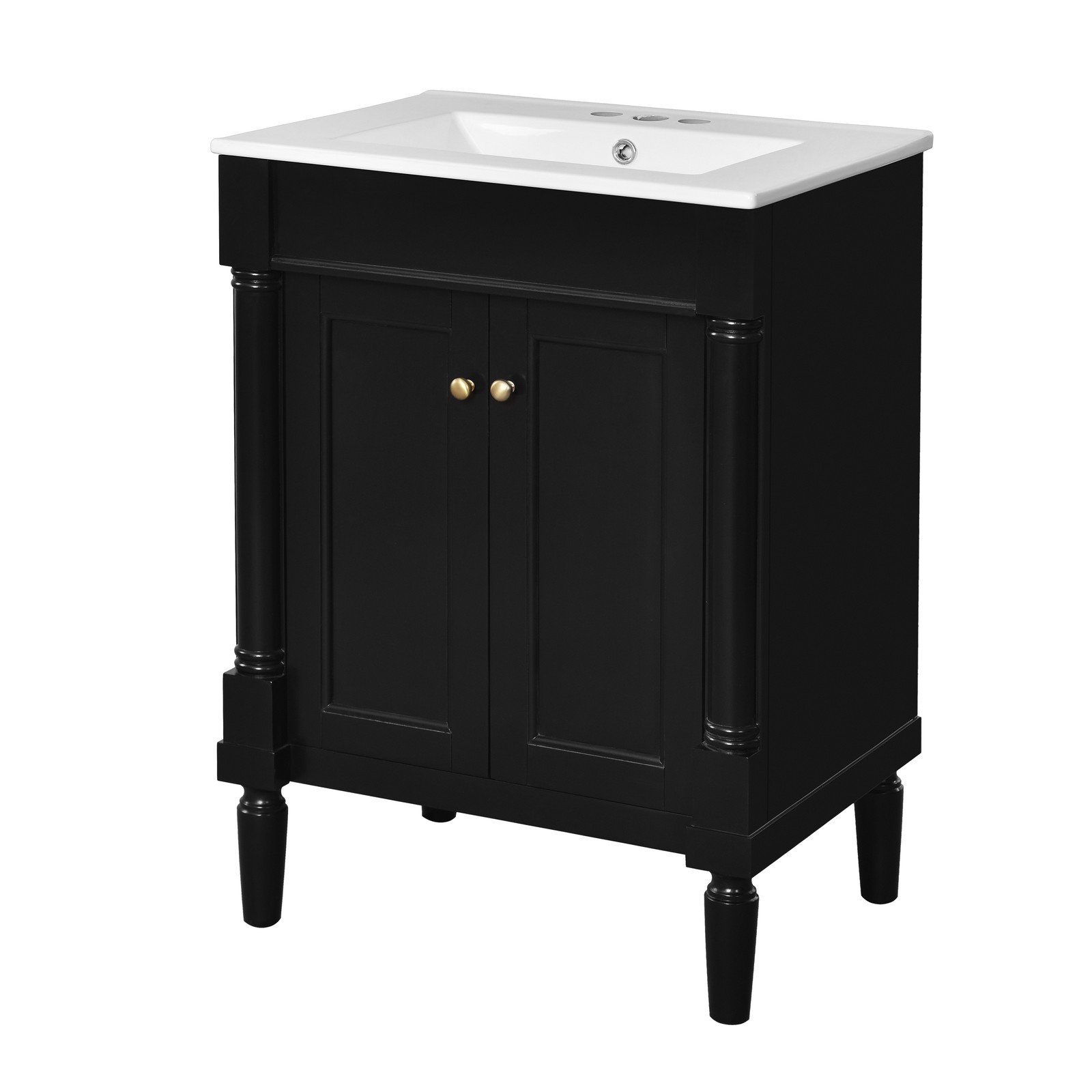 24″ Bathroom Vanity with Sink, Modern 2-Tier Storage Cabinet, Black