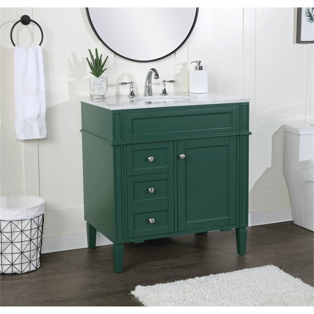 Elegant Decor Park Avenue 32″ Metal MDF Marble Single Bathroom Vanity in Green