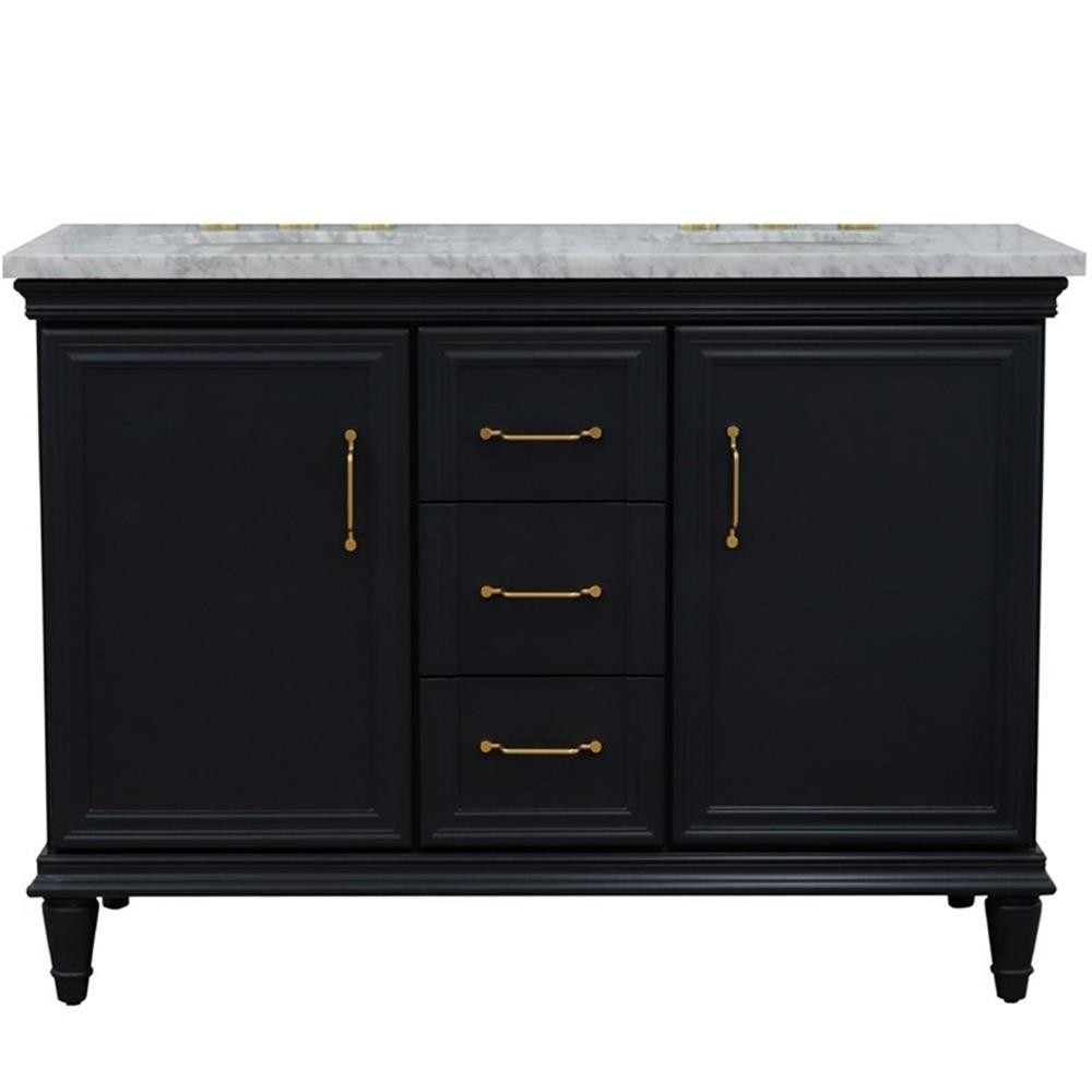 49 in. Double Wooden Vanity Dark Gray with White Carrara Oval Sink