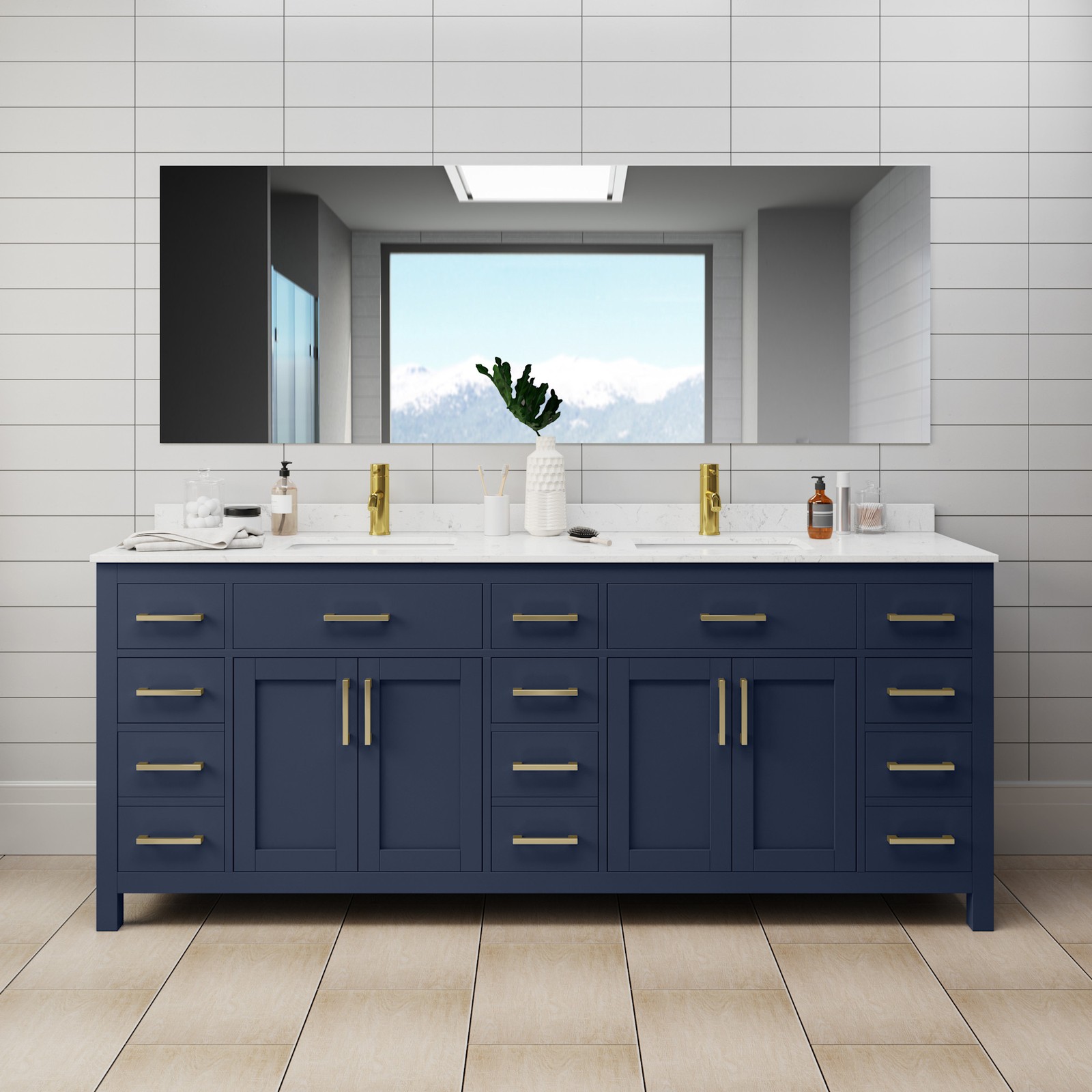 Wyndham Collection WCG242484D-UNSMXX Beckett 84″ – Dark Blue / Carrara Cultured
