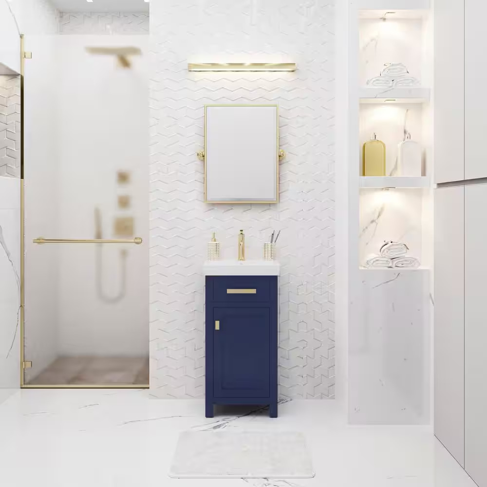 MIA 18 In. W Bath Vanity in Monarch Blue Finish with Ceramics Integrated Vanity